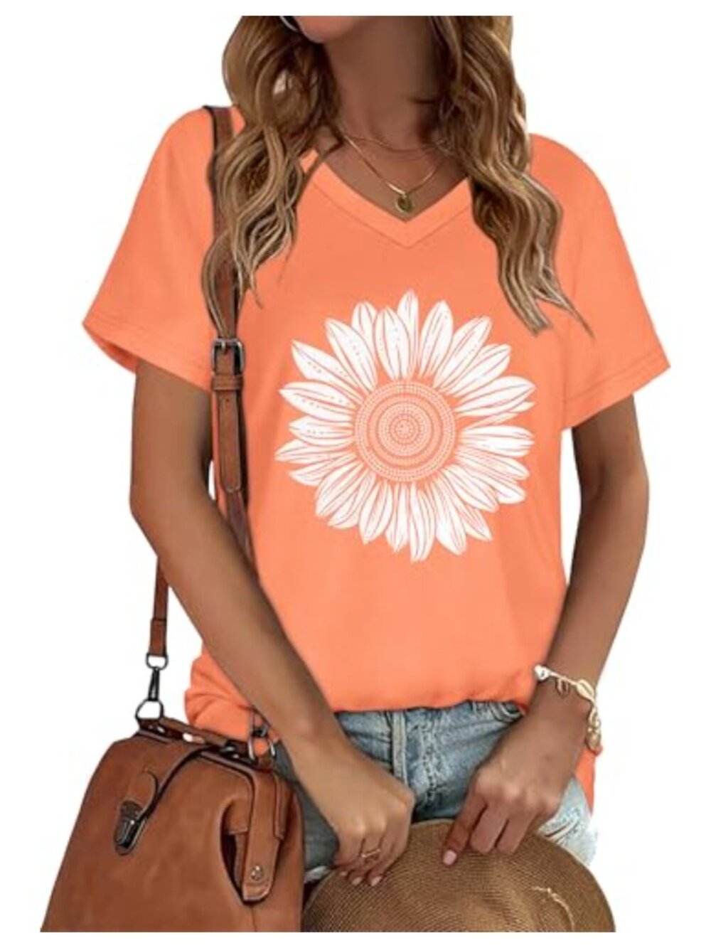 Womens V Neck Short Sleeve T Shirt Loose Fit Casual Summer Tee